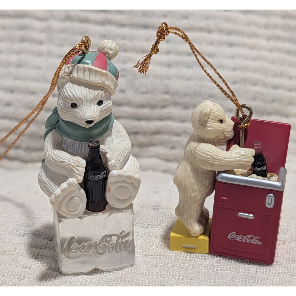 Vintage Coca Cola Polar Bear Ornaments Set 1998 2000 Christmas Decorations